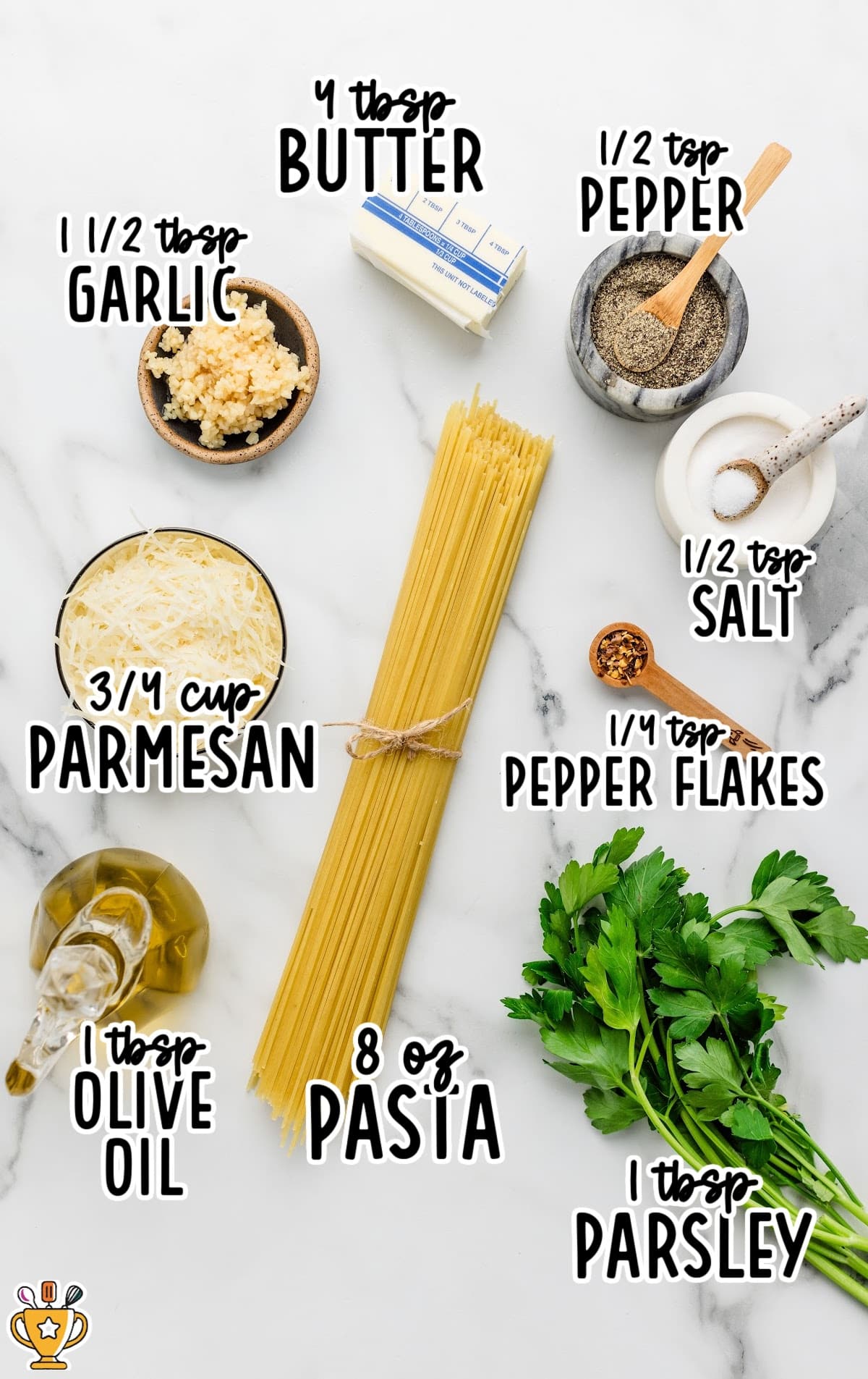 Ingredients needed to make parmesan noodles.