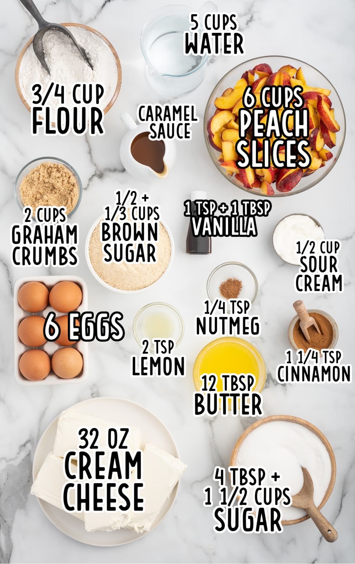 ingredients for making Peach Cobbler Cheesecake