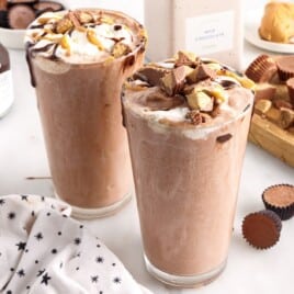Frozen Peanut Butter Hot Chocolate on glasses