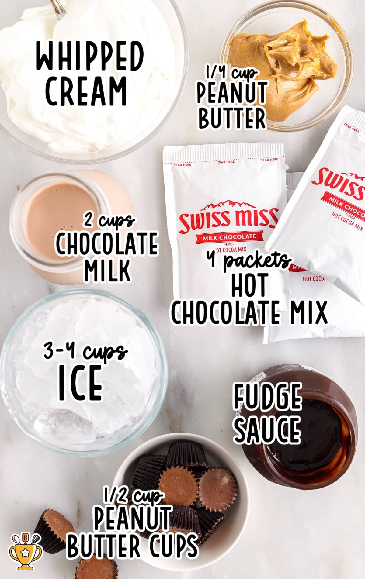 Ingredients for making Frozen Peanut Butter Hot Chocolate