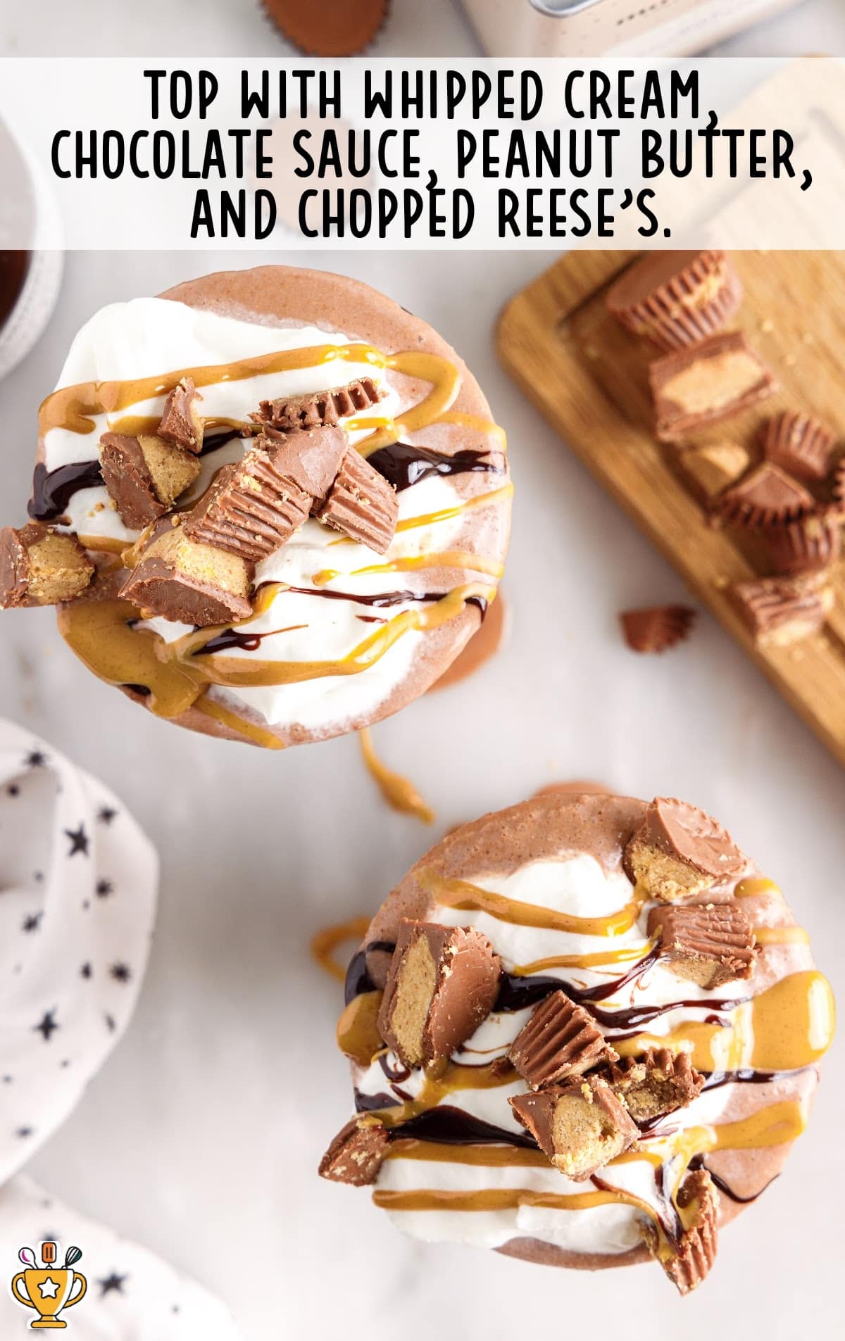 Frozen Peanut Butter Hot Chocolate in glasses
