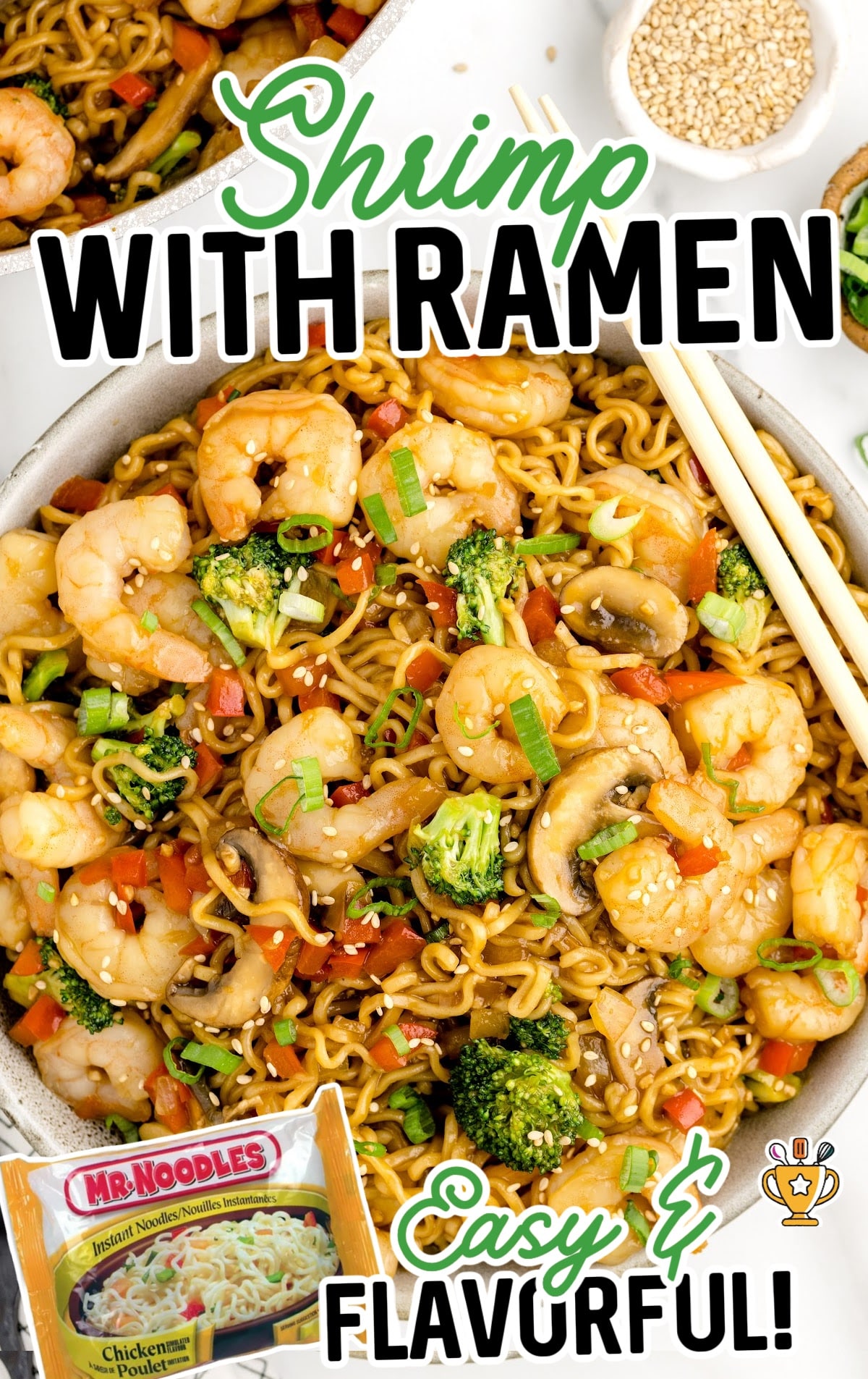 Shrimp with Ramen in a pan