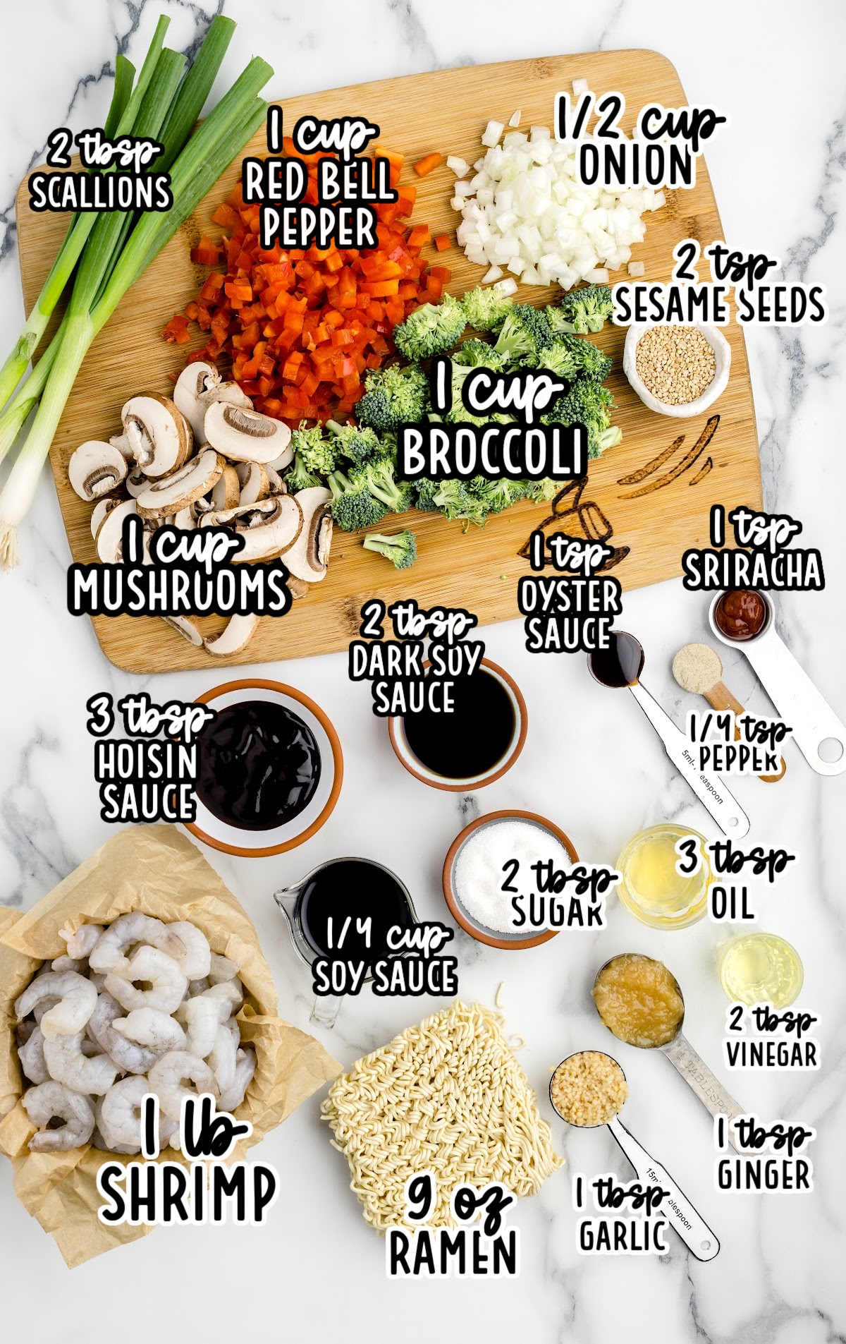 Ingredients for making Shrimp with Ramen