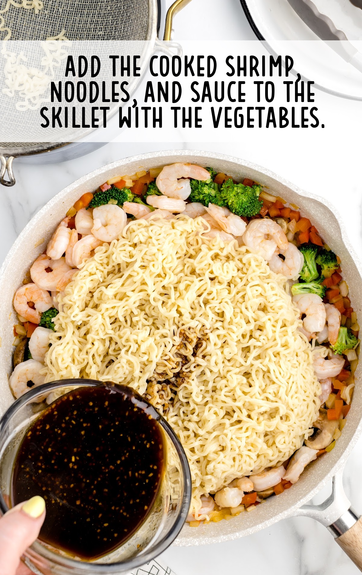Shrimp with Ramen in a pan