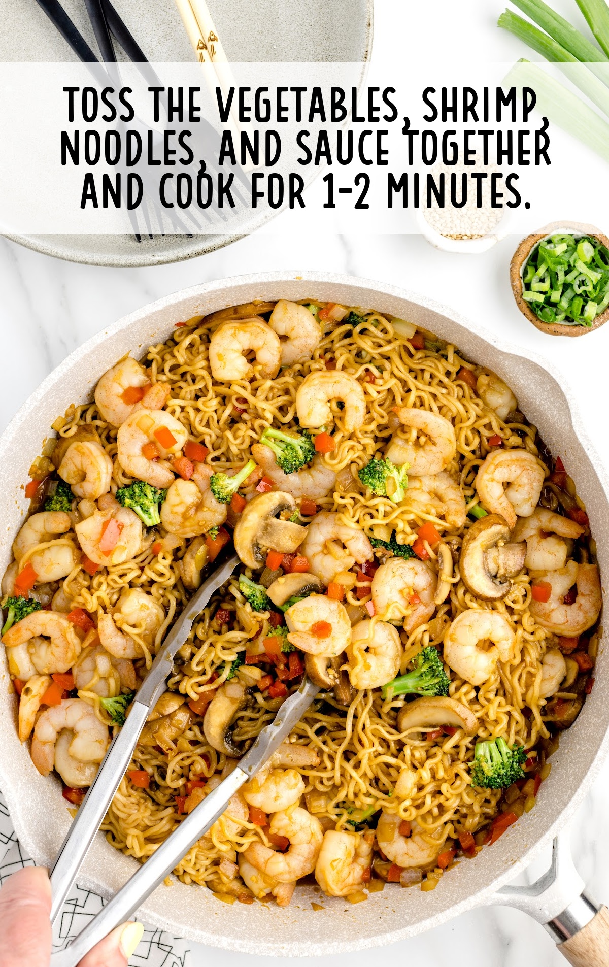 Shrimp with Ramen in a pan