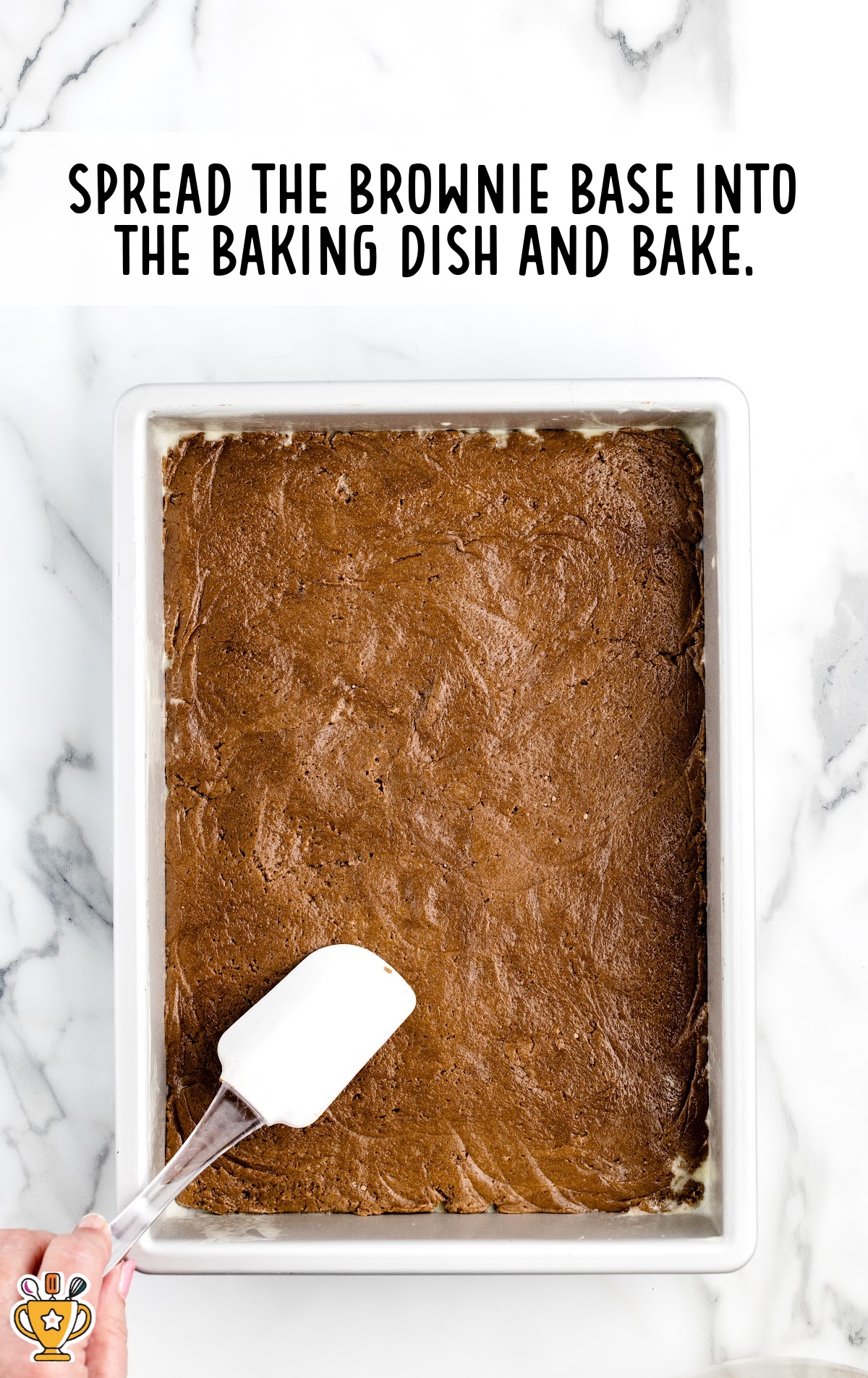 brownie base spread into the baking dish