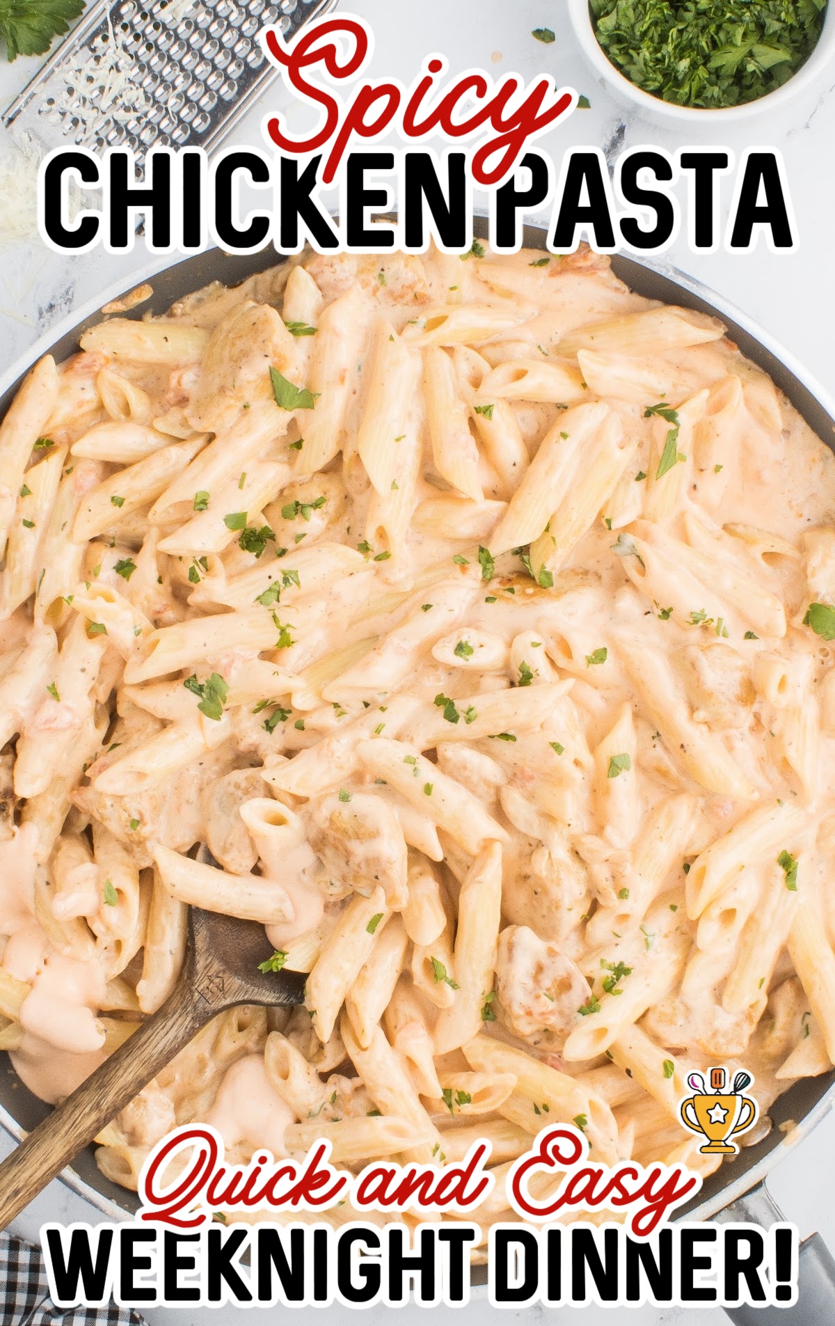 Spicy Chicken Pasta in a skillet