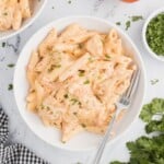 Spicy Chicken Pasta on a plate with a fork