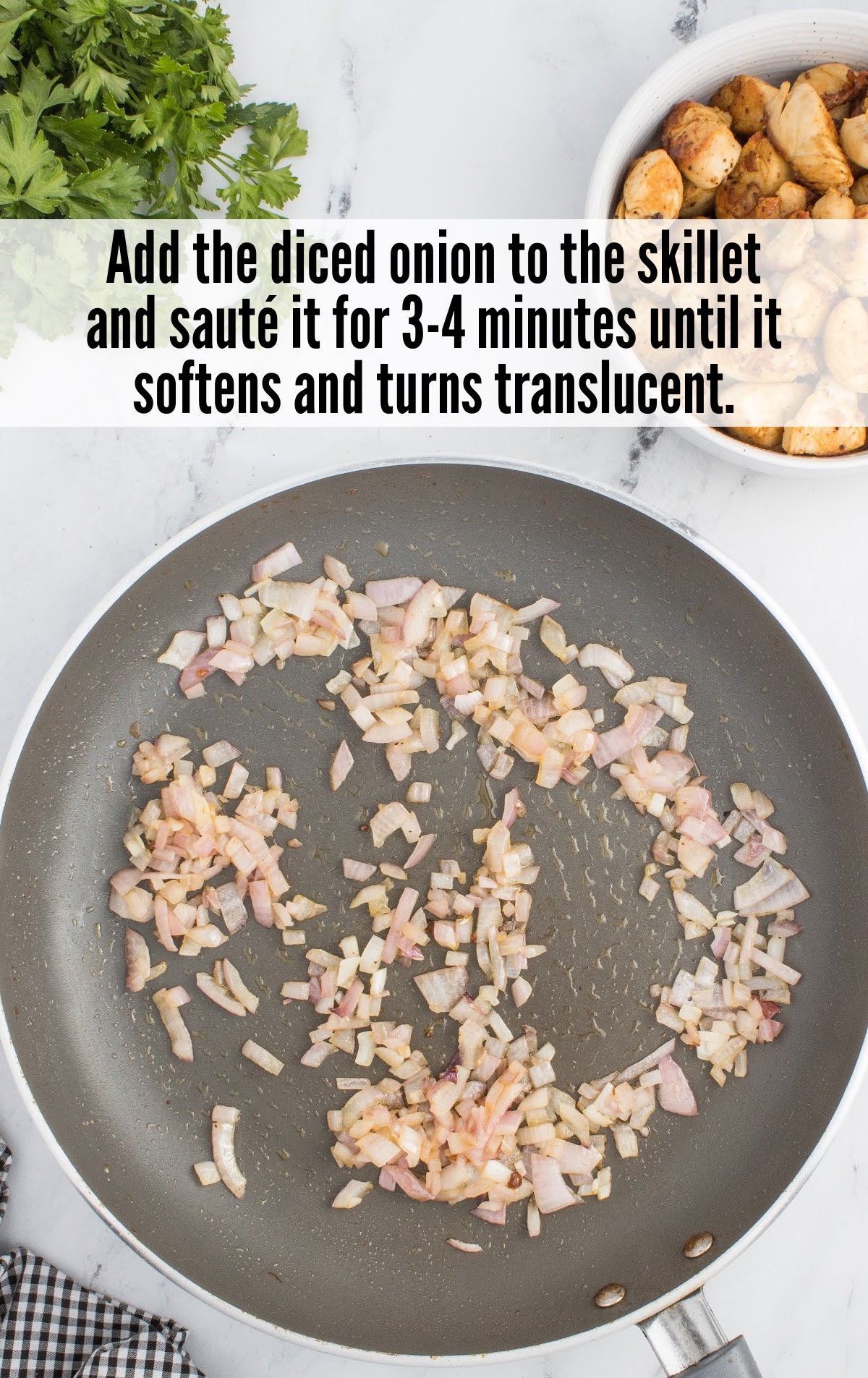 adding onions in the skillet