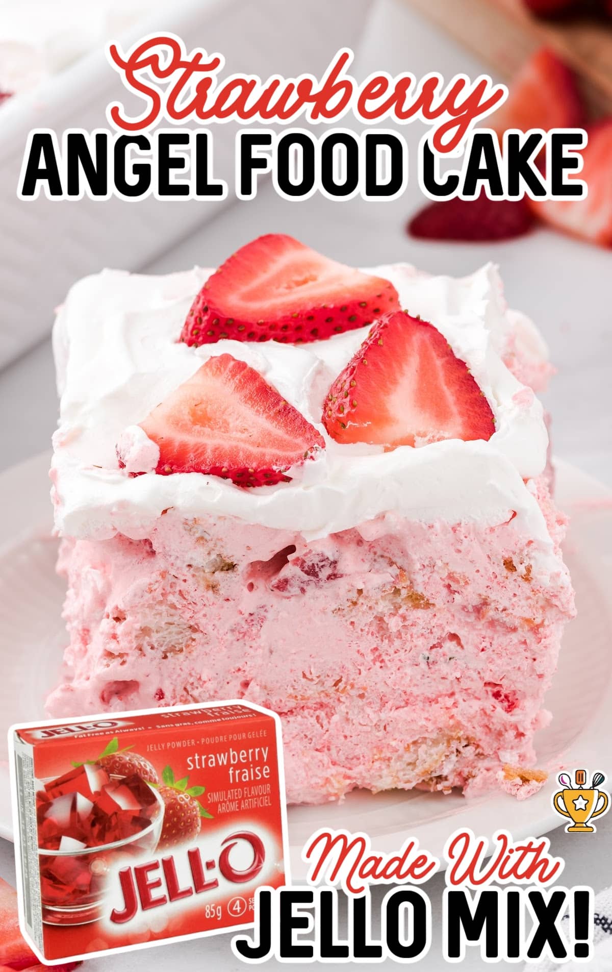 a piece of Strawberry Angel Food Cake on a plate