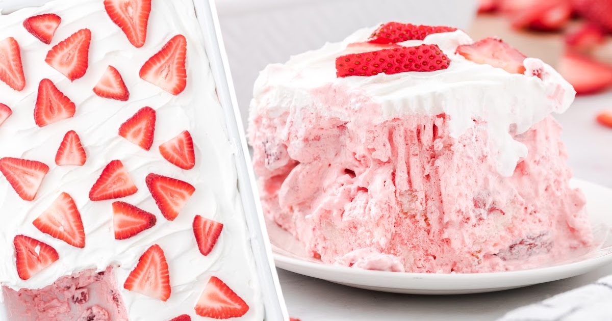 a piece of Strawberry Angel Food Cake on a plate