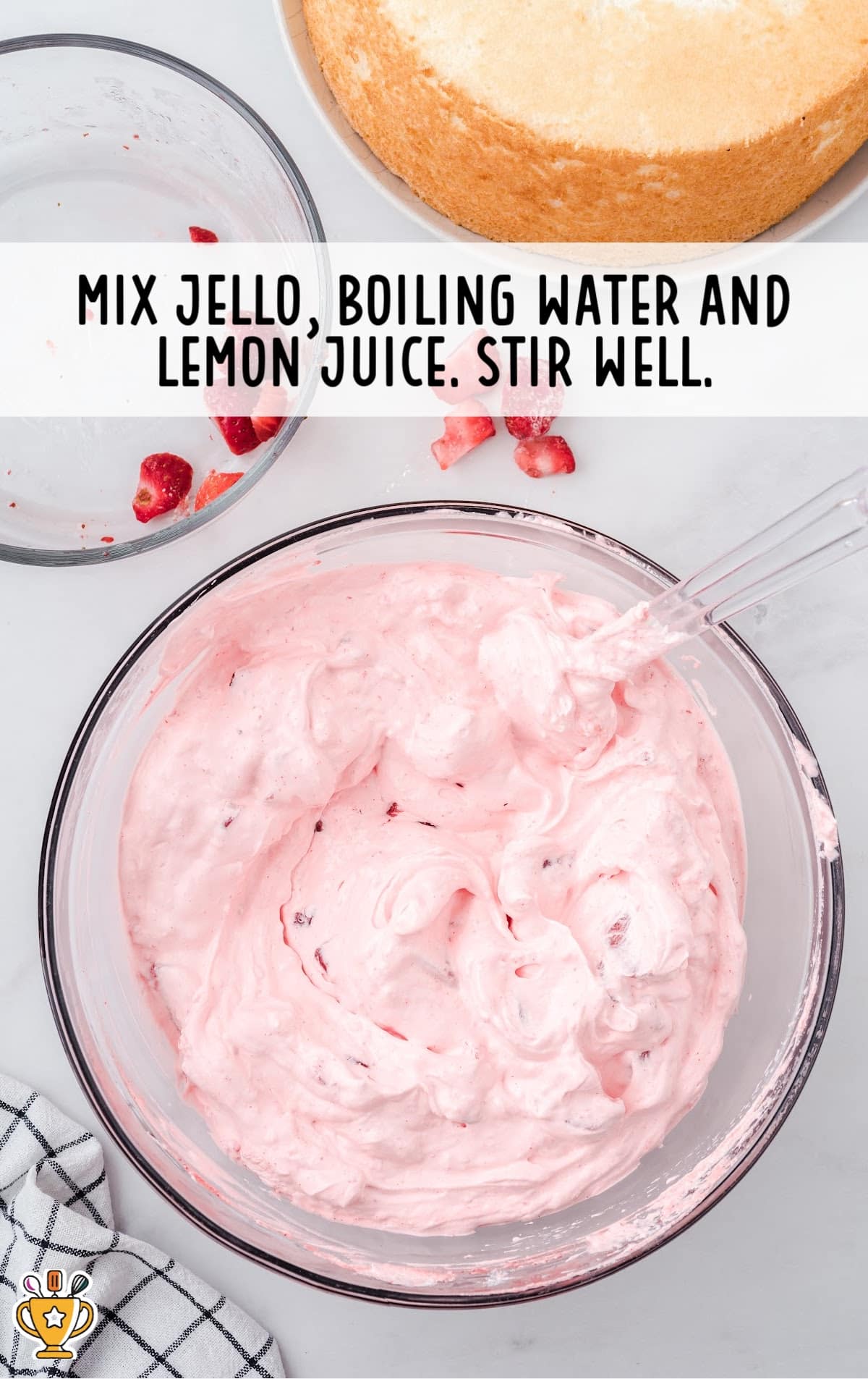 mixing jello, boiling water and lemon juice in a bowl