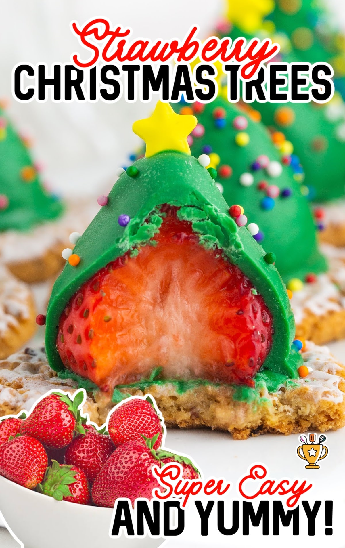 A Strawberry Christmas Tree with a bite on it