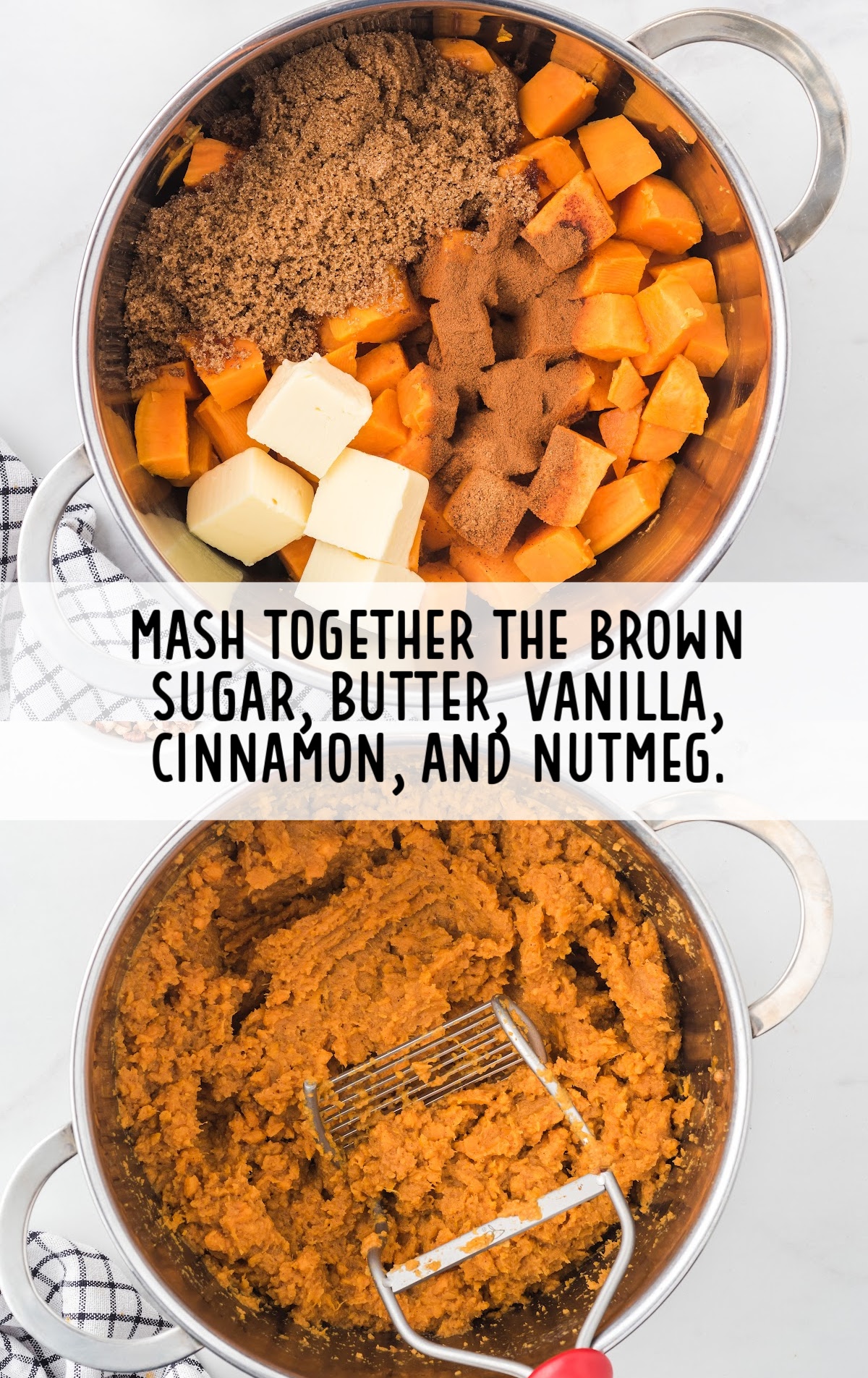 brown sugar, butter, vanilla, cinnamon and nutmeg in a bowl