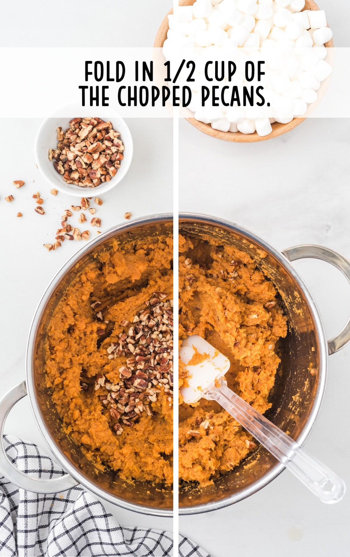 potato mixture with chopped pecans in a bowl