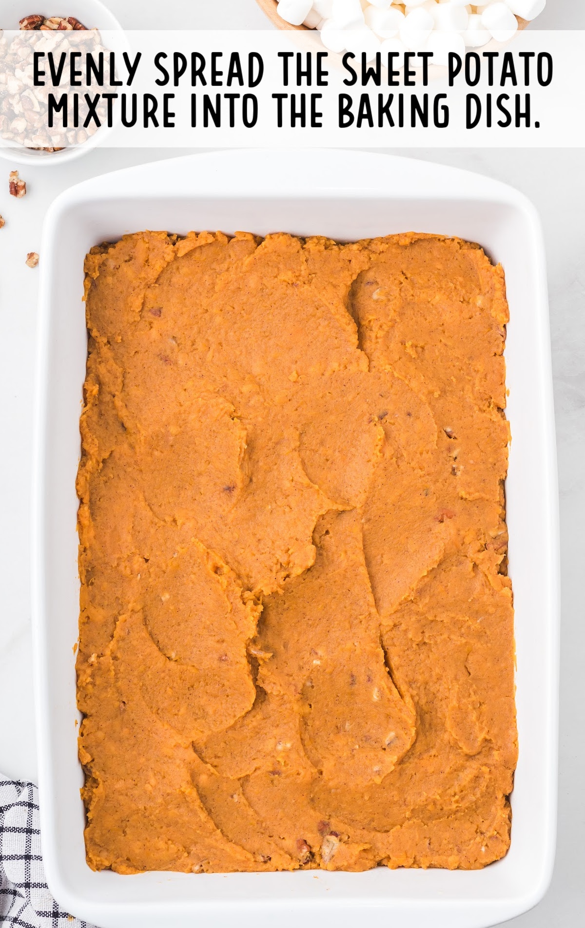 sweet potato mixture in a baking dish