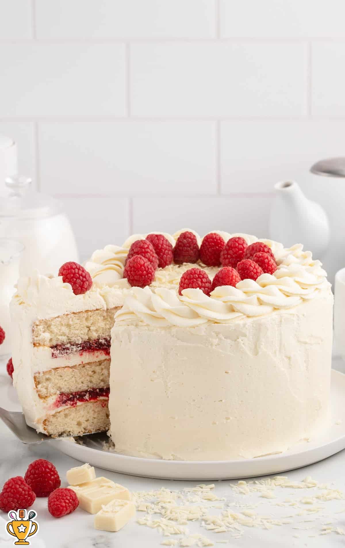 White Chocolate Raspberry Cake on a plate
