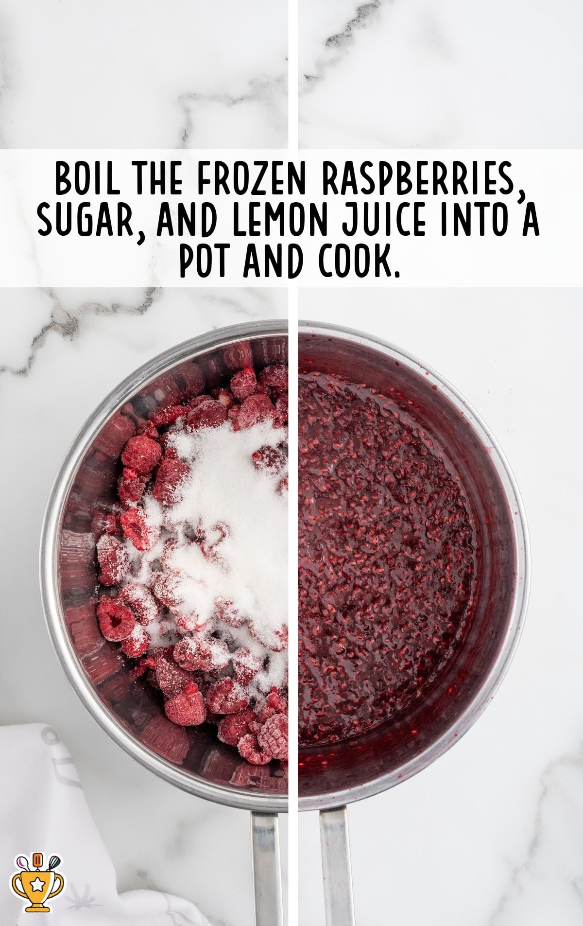 frozen raspberries, sugar and lemon juice in a pot