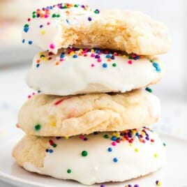 a stack of Cake Mix Cookies on a plate