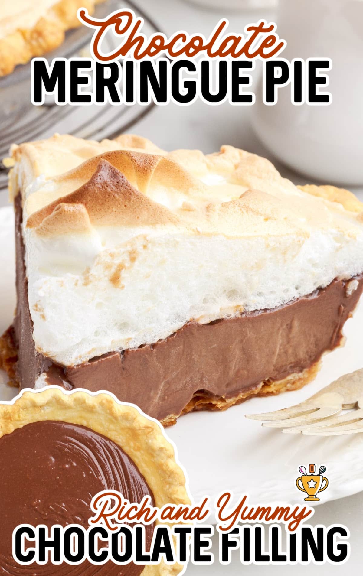 a piece of Chocolate Meringue Pie on a plate