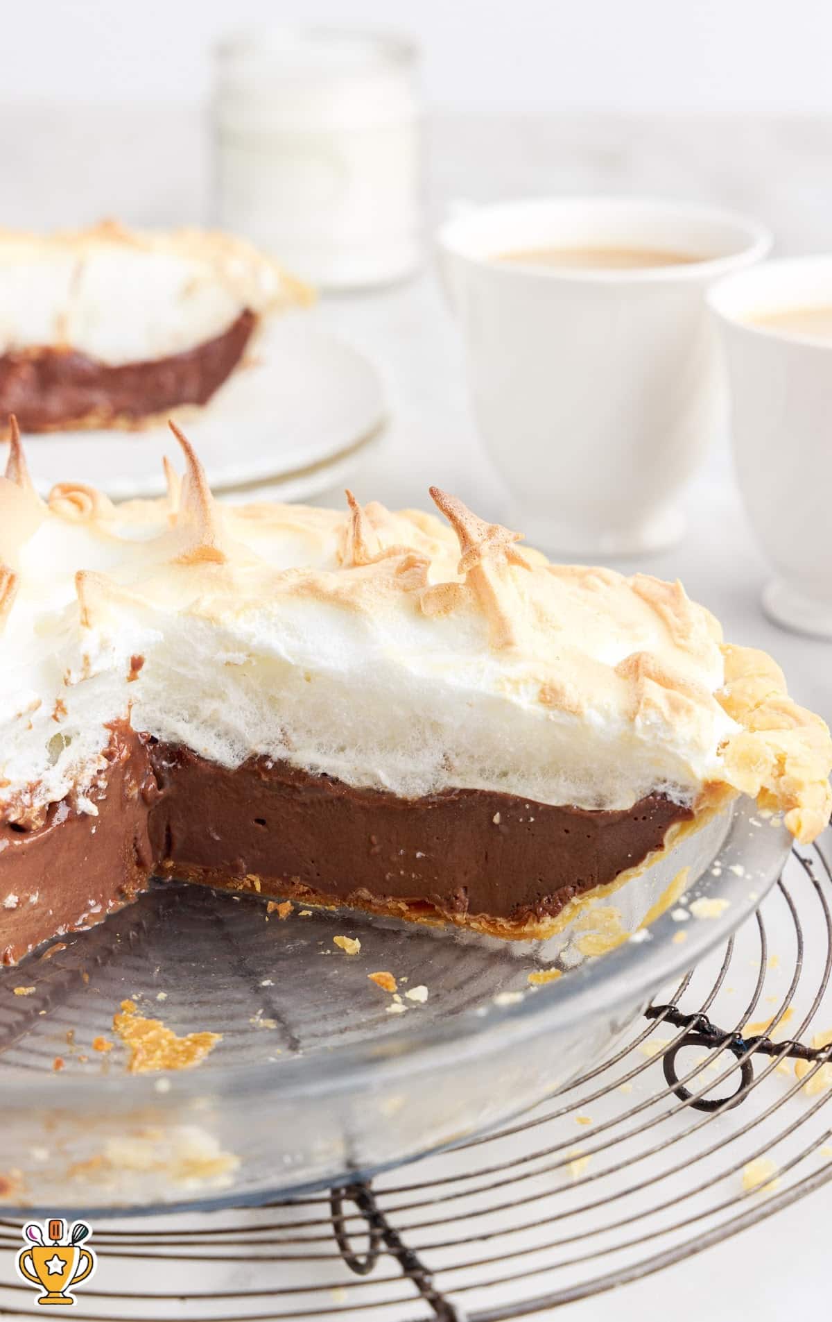 Chocolate Meringue Pie with a piece missing