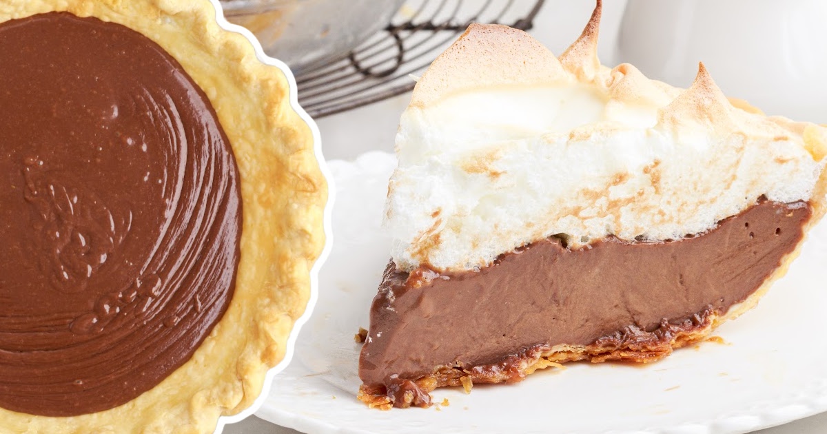 a piece of Chocolate Meringue Pie on a plate