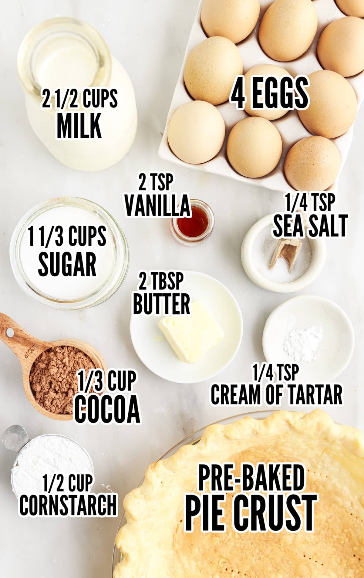 ingredients for making Chocolate Meringue Pie