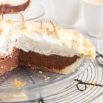 Chocolate Meringue Pie with a piece missing