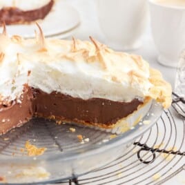 Chocolate Meringue Pie with a piece missing