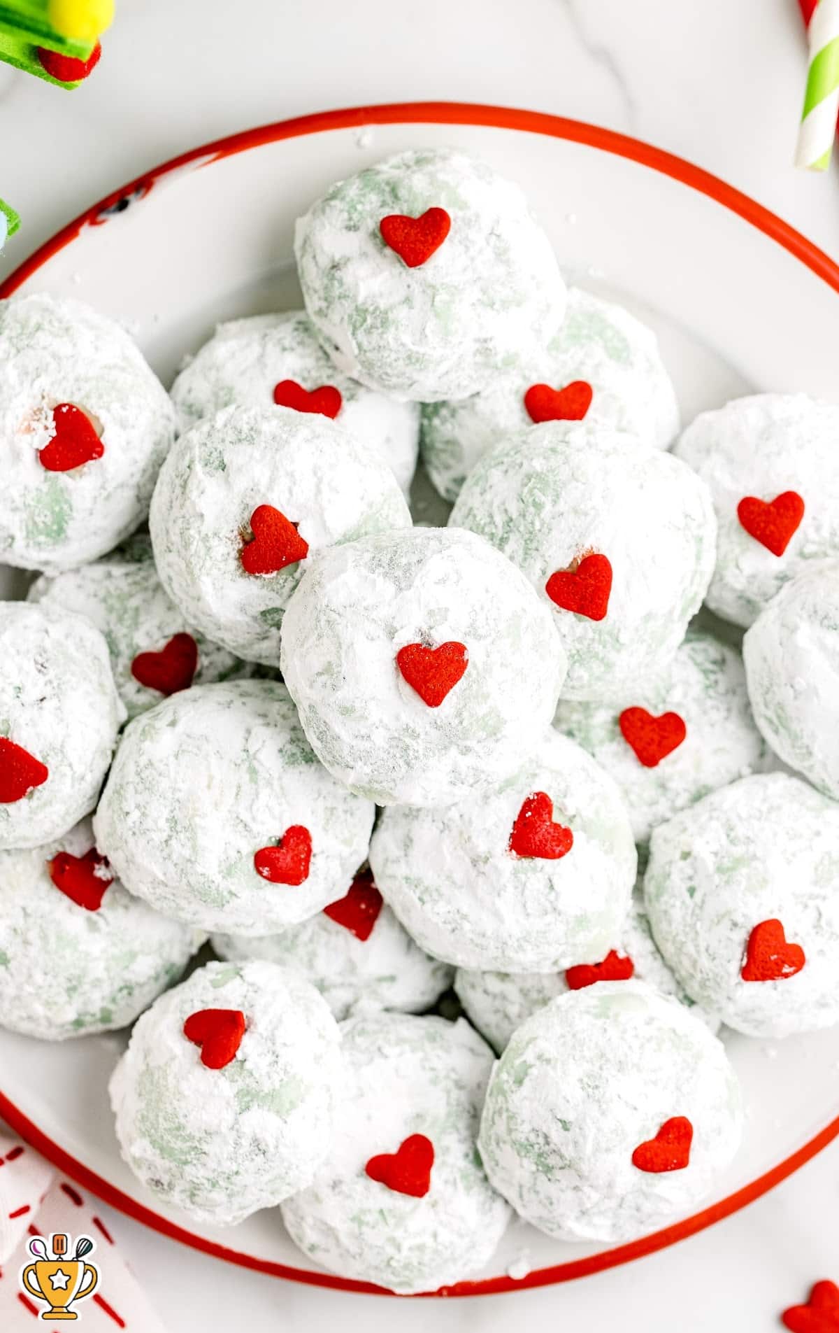 Grinch Snowball Cookies in the bowl