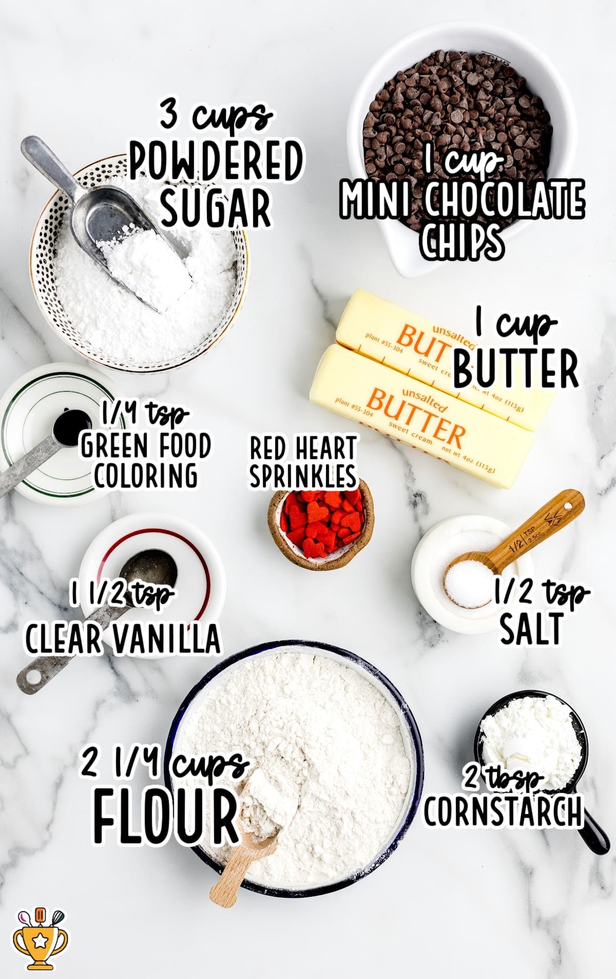 ingredients for making Grinch Snowball Cookies
