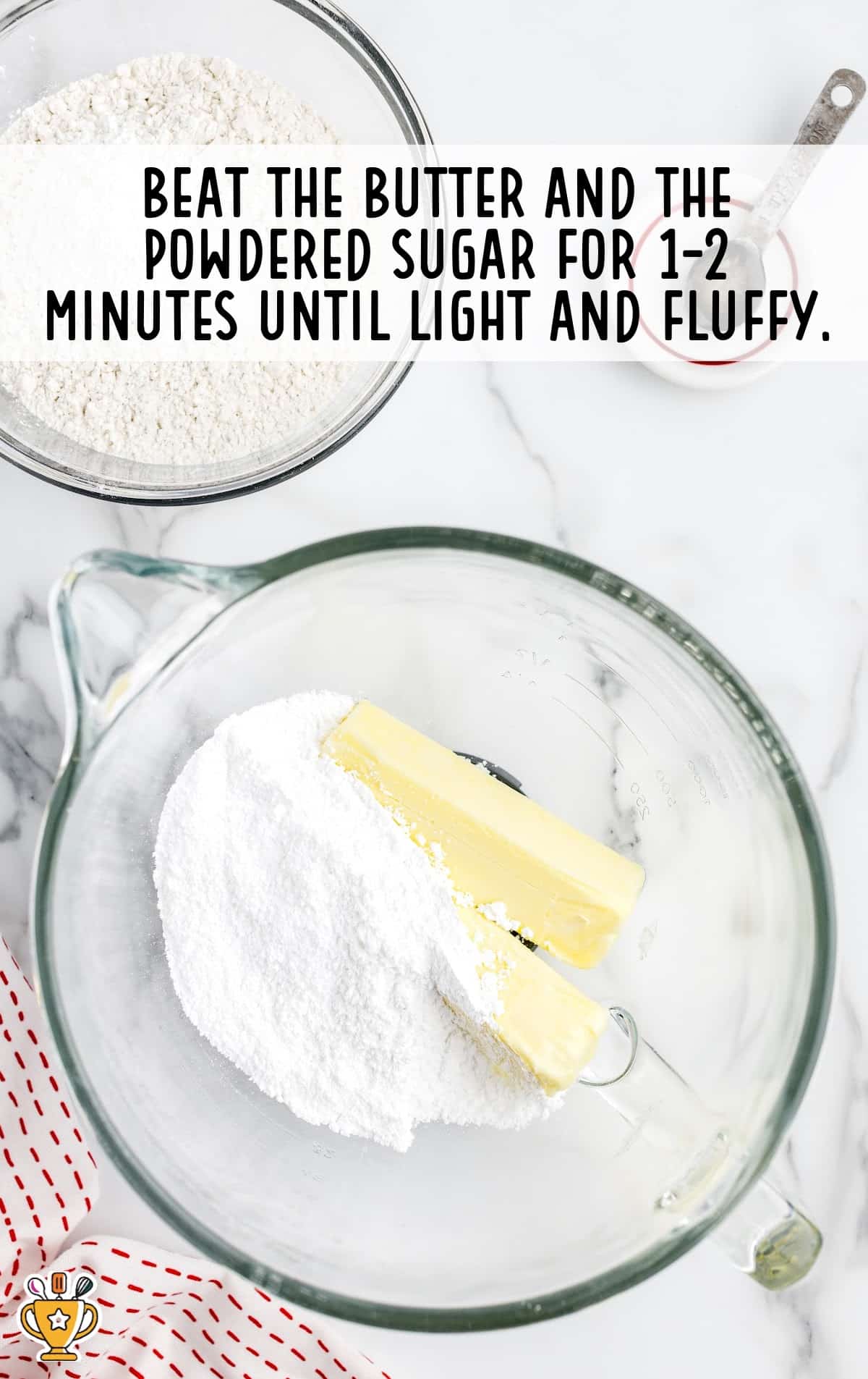 butter and powdered sugar beaten in the bowl