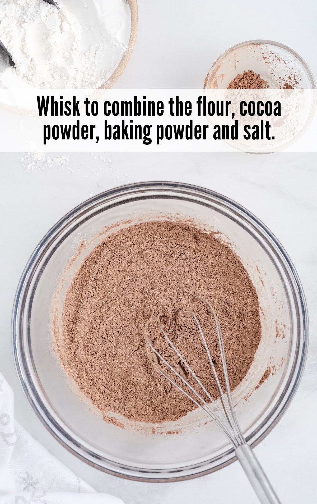 combining the flour, cocoa powder, baking powder and salt in a bowl