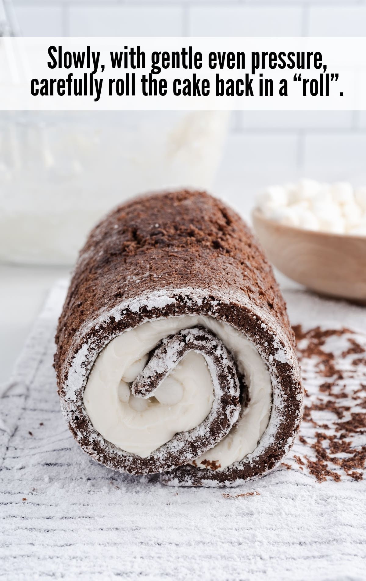 rolling the Hot Chocolate Roll Cake