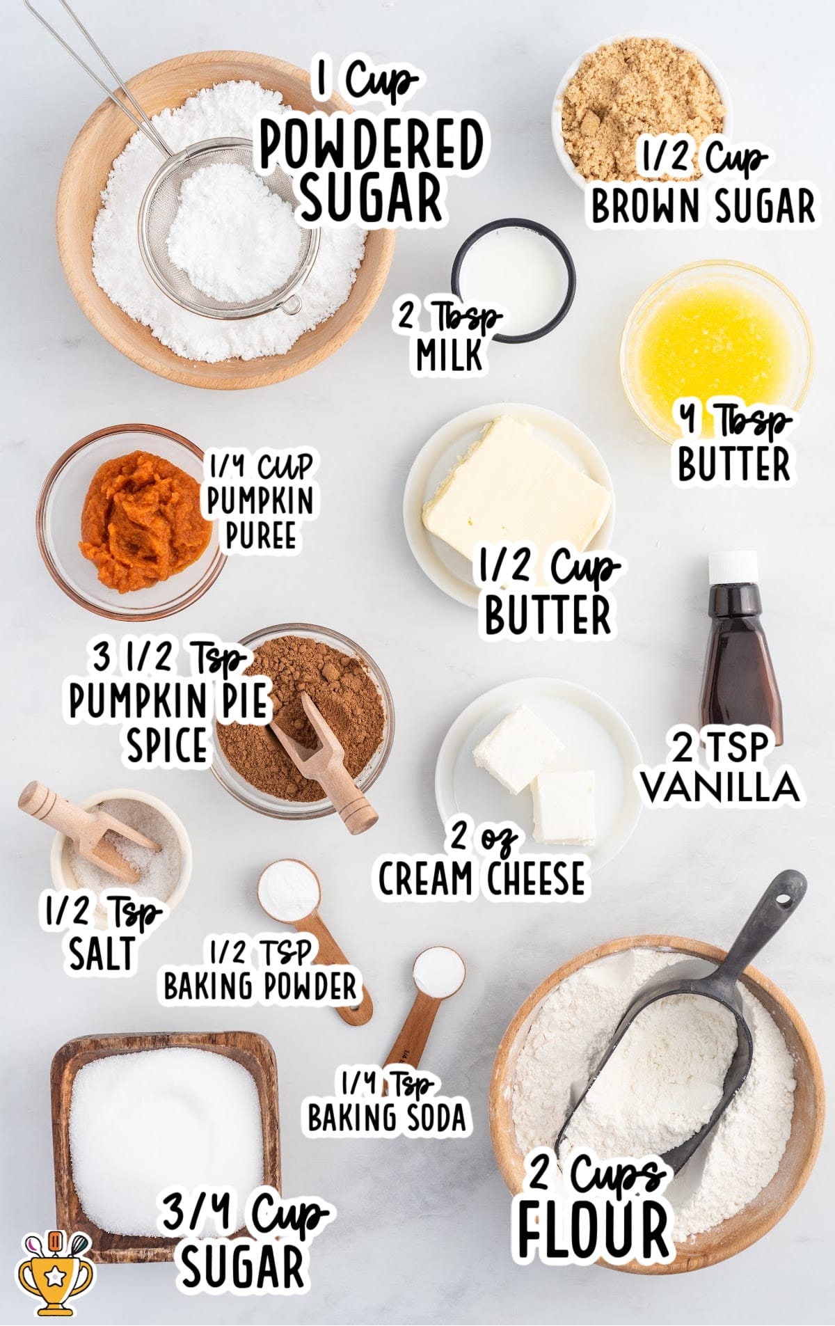 Ingredients needed for making Pumpkin Roll Cookies