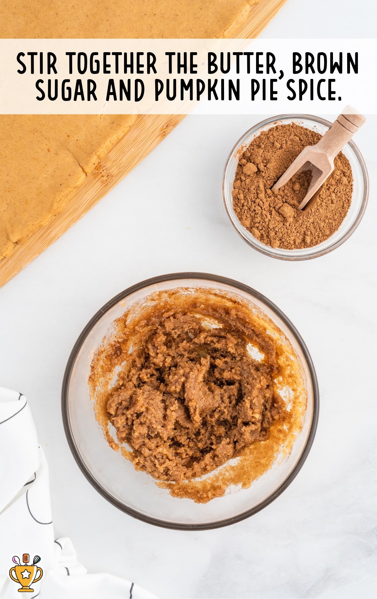butter, brown sugar and pumpkin pie spice in a bowl