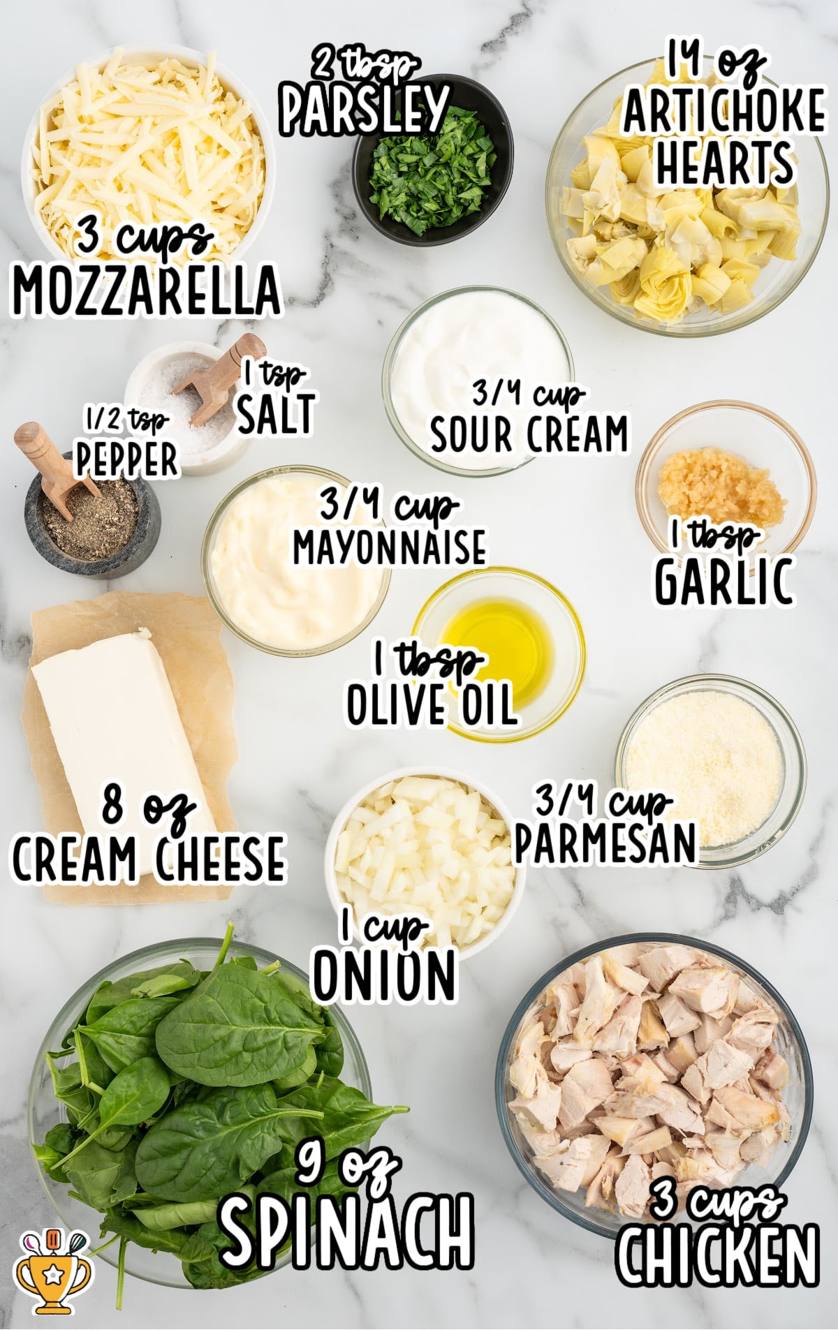 ingredients for making Spinach and Artichoke Chicken Casserole
