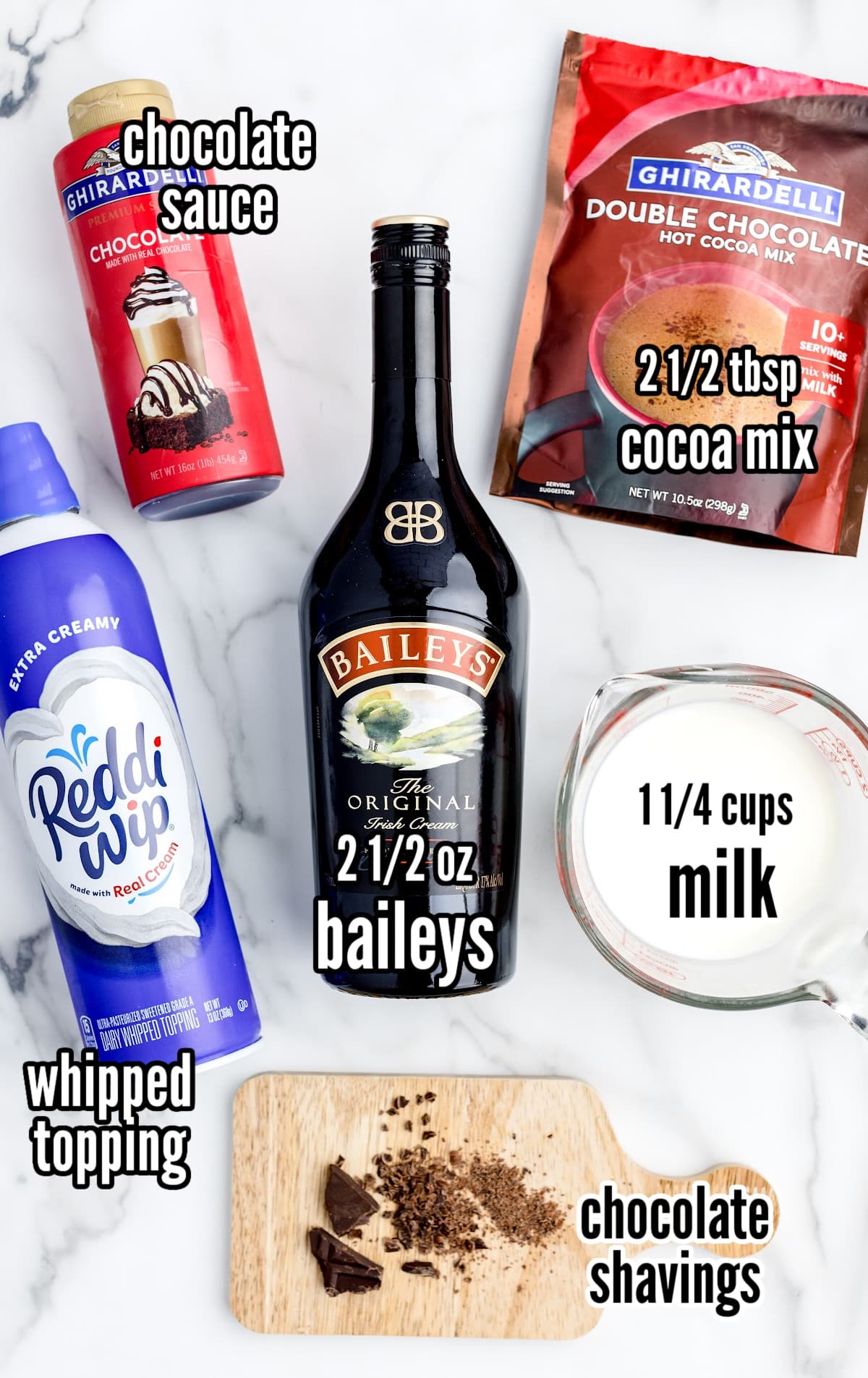 ingredients for making Baileys Hot Chocolate