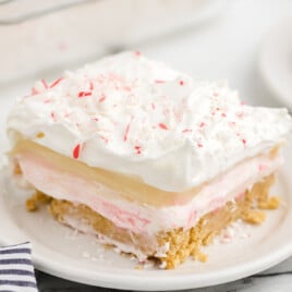 a piece of Candy Cane Dessert on a plate