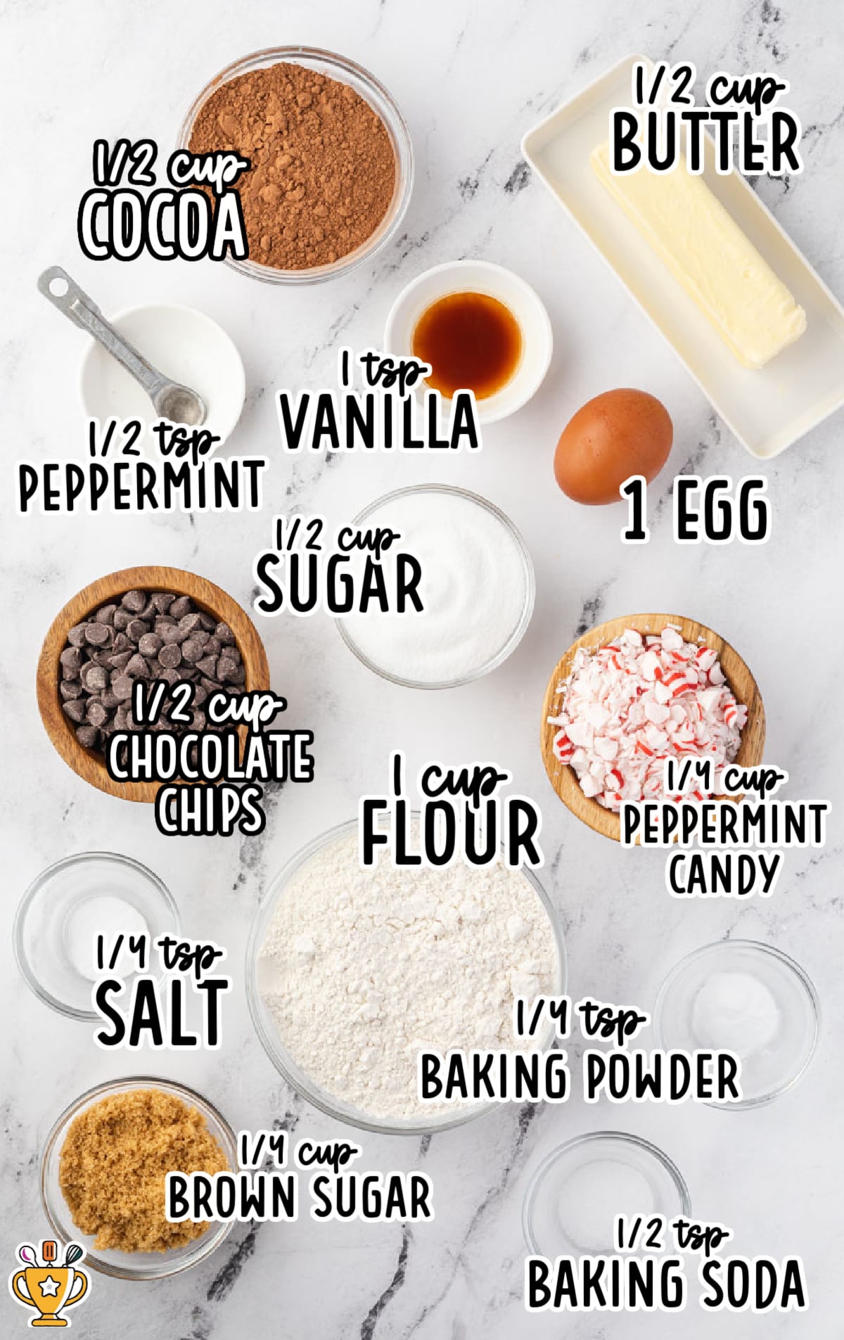 ingredients for making Chocolate Peppermint Cookies