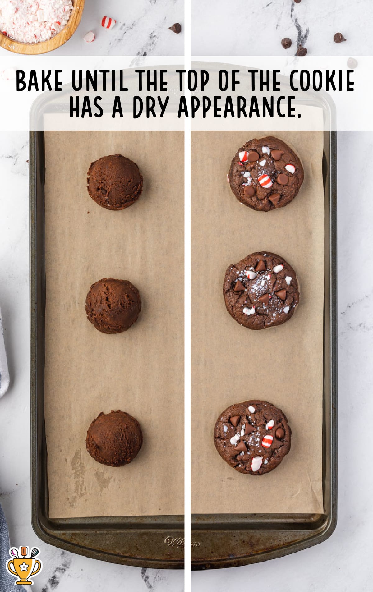 Chocolate Peppermint Cookies on a baking tin