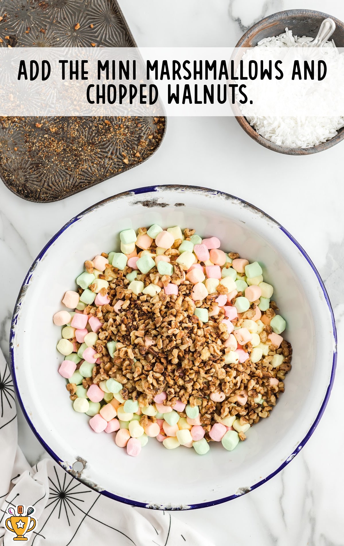 mini marshmallows and chopped walnuts in a bowl