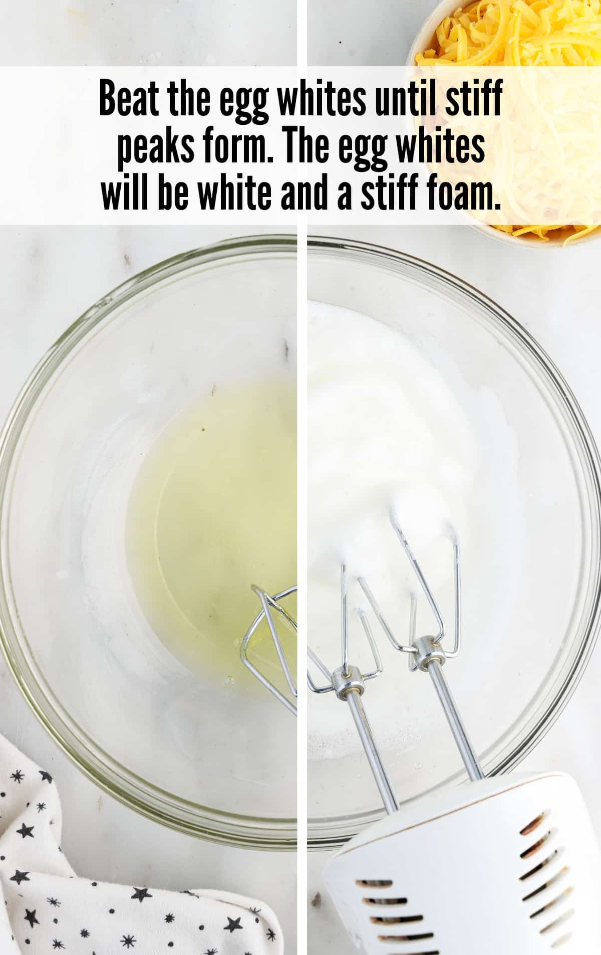 beating egg whites in a bowl