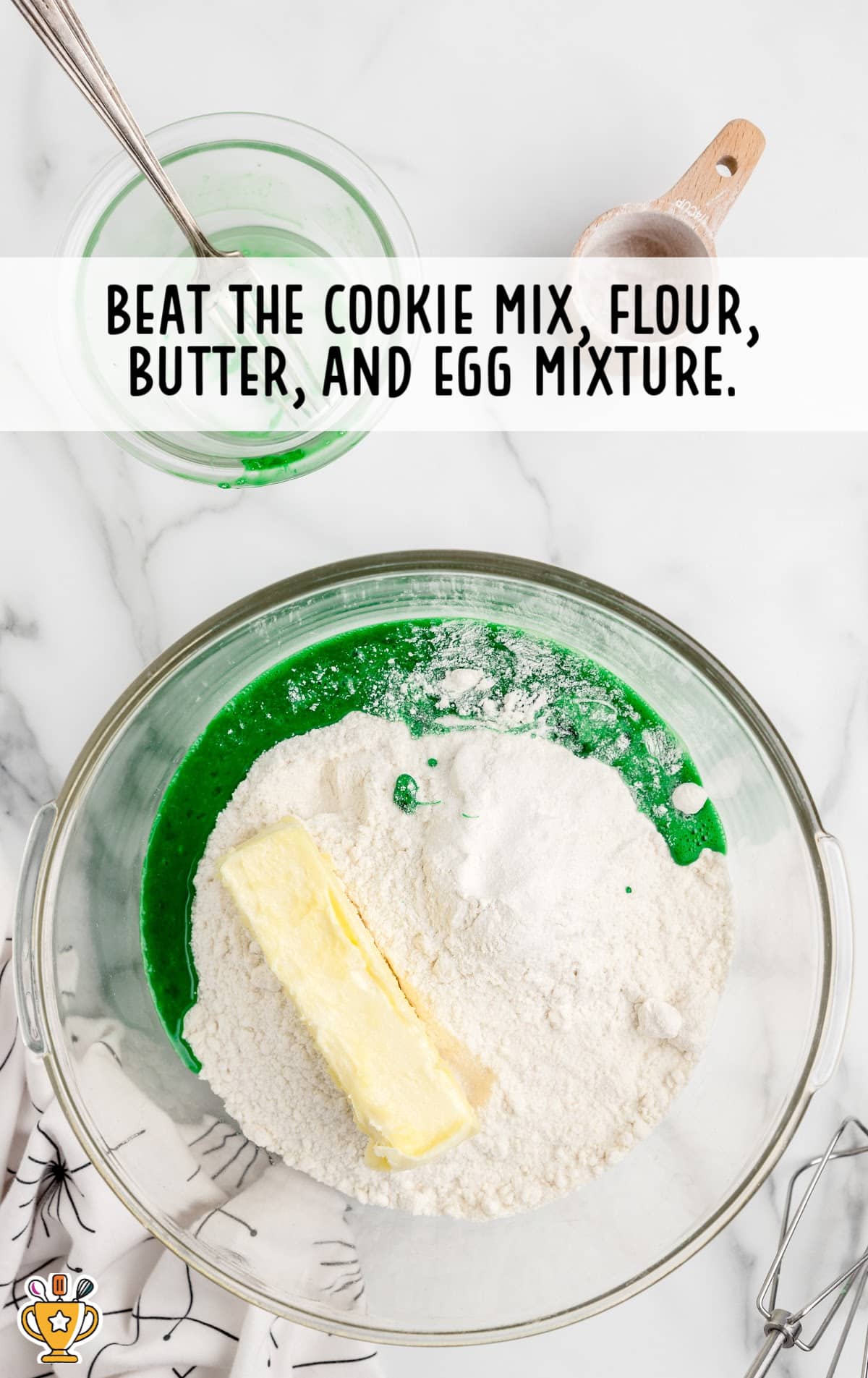 cookies mix, flour, butter and egg mixture in a bowl