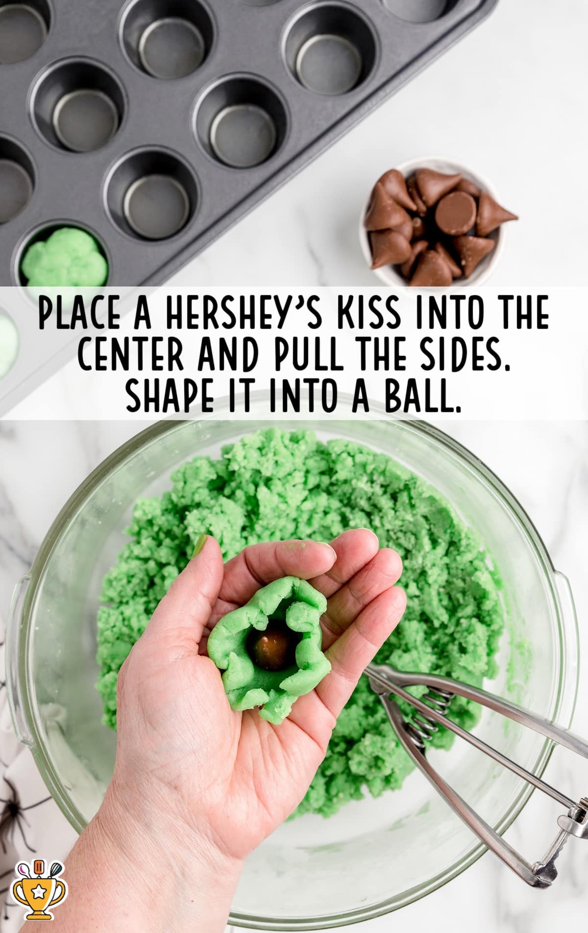 placing a Hershey's kiss into the center and shaping the dough into a ball