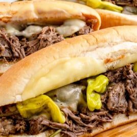 Italian Beef Sandwich on a wooden board
