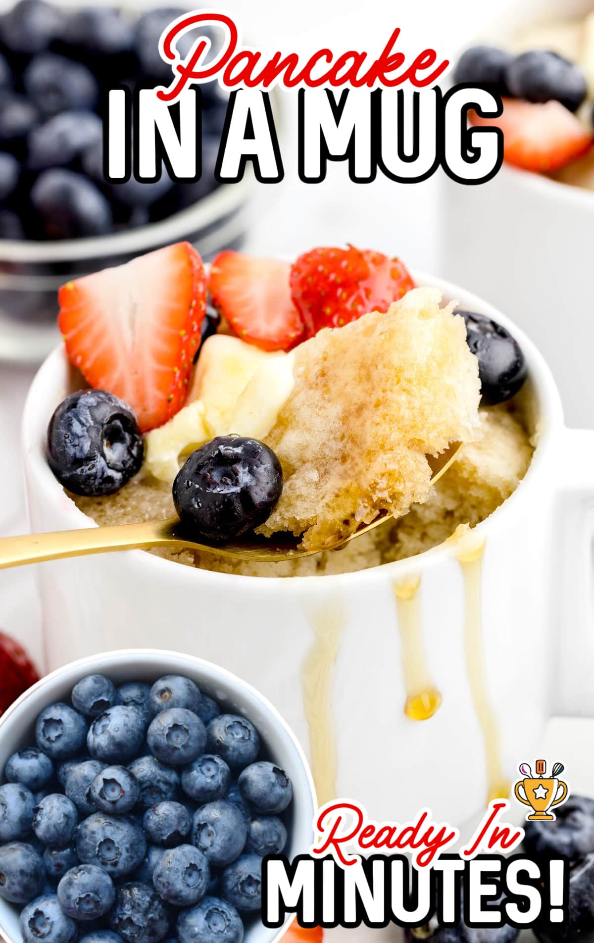 Pancake in a Mug with a spoon scooping some