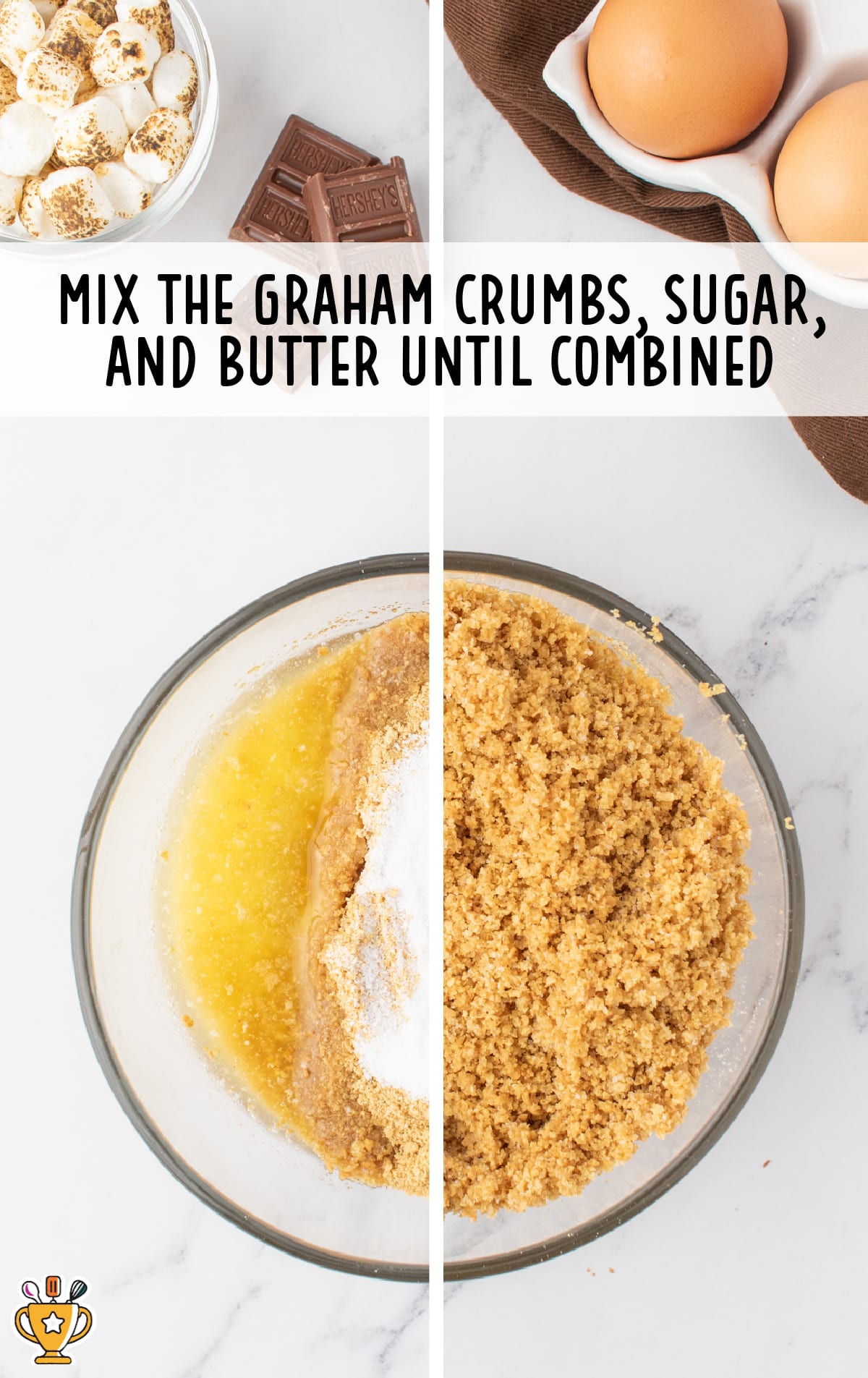 graham crumbs, sugar and butter mixed in a bowl