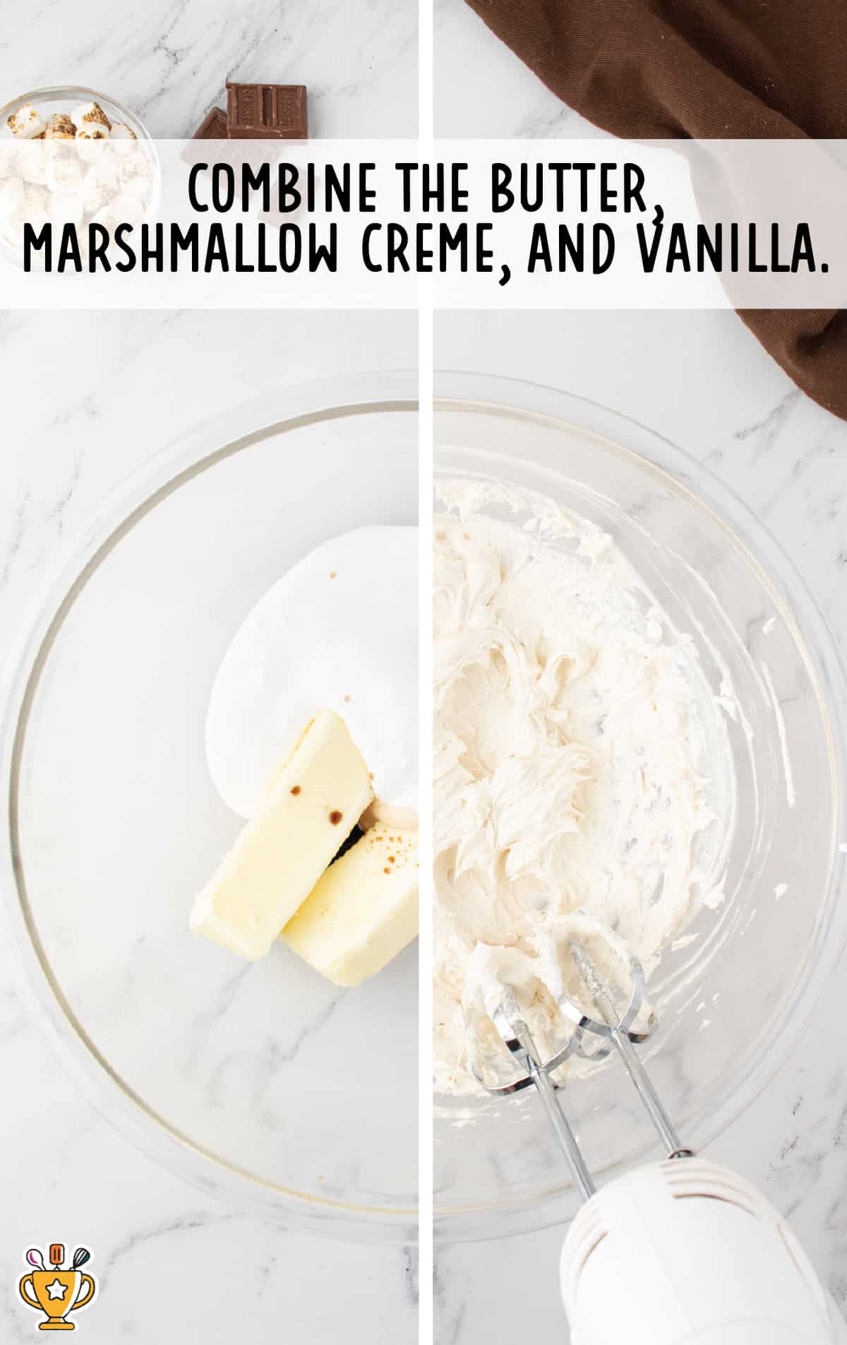 butter, marshmallow creme and vanilla combined in a bowl