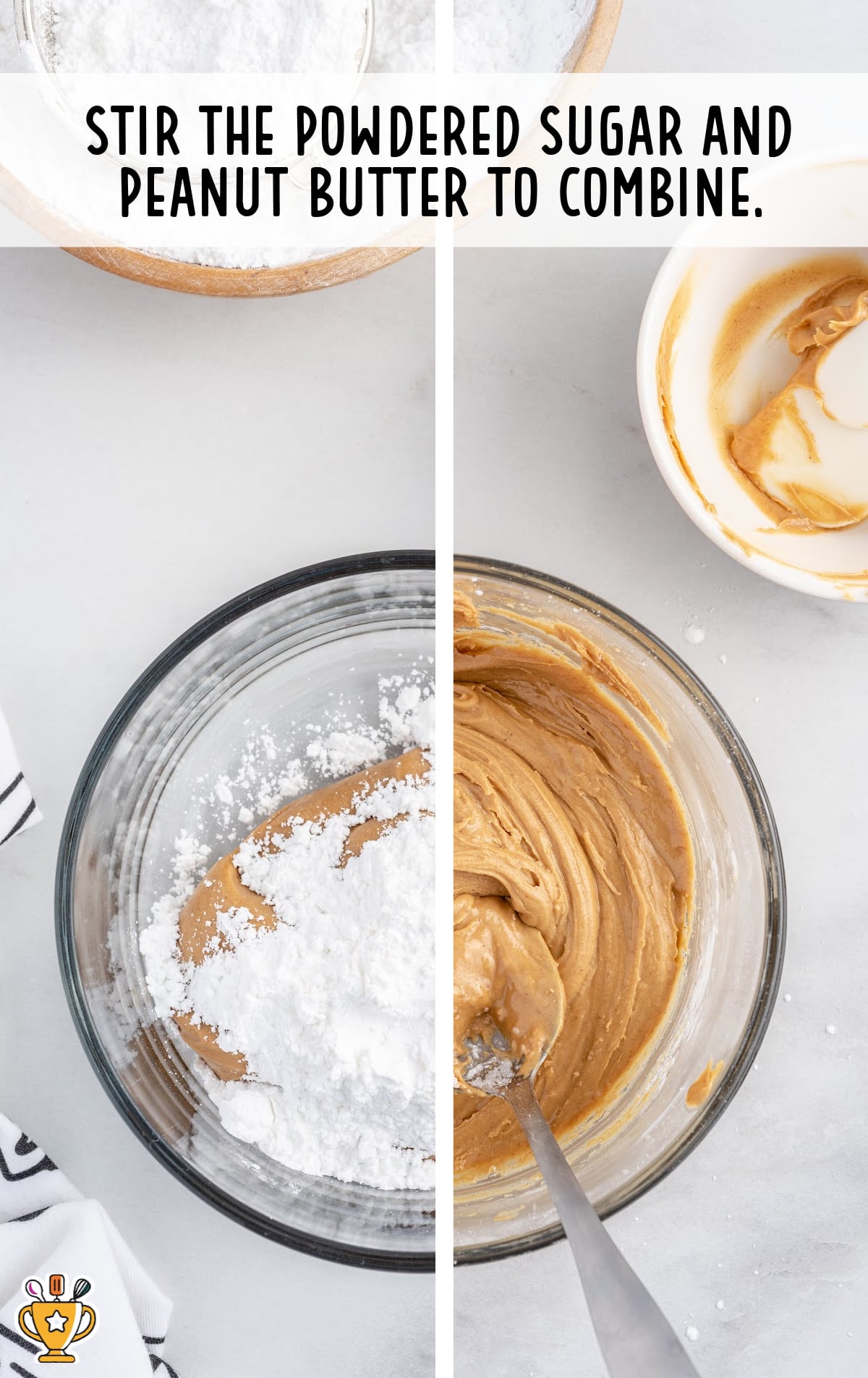 stirring in the powdered sugar and peanut butter to combine